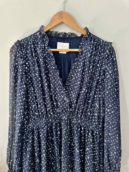 Kate Spade New York Navy Star Print Ruffle Dress, Size 10 - Picture 3 of 4